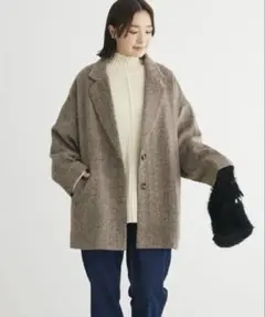 ヘリンボーン柄 コート ブラウン フリーサイズ レディース 茶色