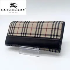 【極美品】BURBERRY レザー 長財布 ノバチェック ゴールド金具 フラップ