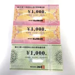 最新　ビックカメラ　コジマ株主優待券3000円分　割り引きクーポン券付き