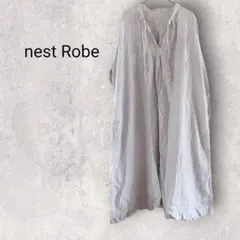 ネストローブ 紐付スキッパーカラーワンピース ギャザースリーブ 薄紫 リネン