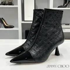 ジミーチュウ レザー パテント ロゴ ショートブーツ ブラックのサムネイル