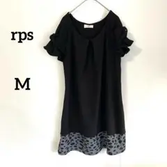 【アールピーエス】ワンピース M ブラック 袖フリル ゆったり レオパード 半袖のサムネイル
