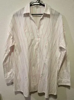 即購入⭕️AIGLE 長袖シャツ ストライプ柄 ホワイト×サーモンピンクのサムネイル