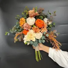 ウェディングブーケ ブートニア付き 2点 春夏 オレンジ 前撮り 韓国風 花嫁