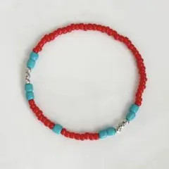 ネイティブ ハンドメイド ビーズブレスレット レッド×ターコイズブルー アメカジ