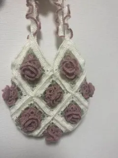 花モチーフ エコバッグ　グラニースクエア　バラモチーフ