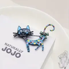 猫モチーフ カラフルブローチ ブルー