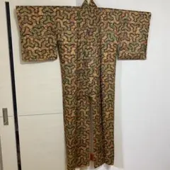 花柄　正絹　小紋　黒　オレンジ　橙色　袷仕立て