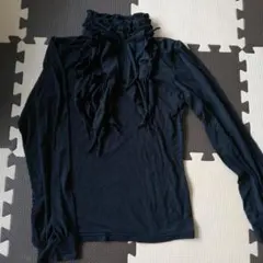 フリル付きハイネック長袖トップス 黒　M