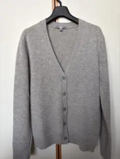 ユニクロ　ラムウール　Vネック カーディガン グレー　L