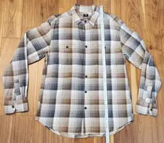 ユニクロ メンズ チェックシャツ ブラウン Mサイズ 薄手フランネル