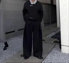 ブラック ワイドパンツ ポリエステル混紡