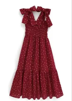 GRL グレイル ハート柄ショルダーリボンロングワンピース 赤 レッド