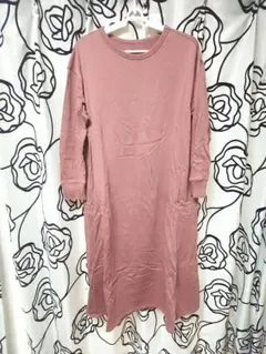 スウェットロングワンピ ポケット付き ゆったり M ピンク
