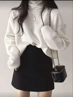 SHEIN Dazy ホワイト オーバーサイズ タートルネックニット