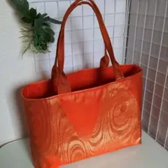 帯リメイクトートバッグ　波模様