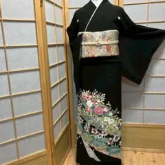 ［4882］黒留袖 美品 友禅 作家物 比翼付 五つ紋 木瓜 正絹 着物 袷