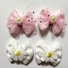 犬用リボンヘアピン　ピンク&ホワイト