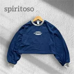 spiritoso プリント　トレーナー　ショート丈　長袖 スウェット　ブルー