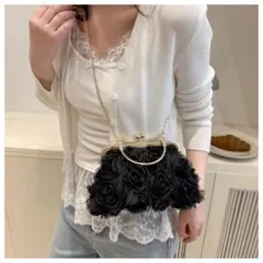 パーティバッグ オケージョンバッグ ローズ がま口 クラッチバッグ チェーン