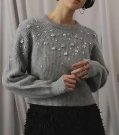 SLOBE habi ビジューニット　グレー