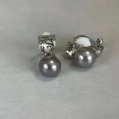 イヤリング　グレー　一粒　パール　シルバー　フォーマル