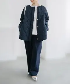 Emma Taylor【春アウター】キルティングノーカラーハーフコート