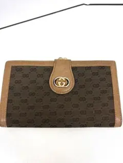 GUCCI グッチ 長財布 グッチシマ レザー ブラウン ゴールドプレート