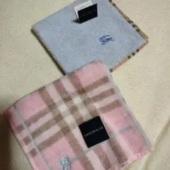 【新品未使用】BURBERRY タオルハンカチ ブルー&ピンク