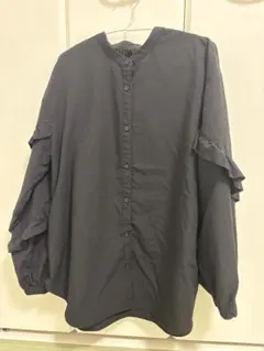GU 長袖ブラウス ブラック 袖フリルデザイン