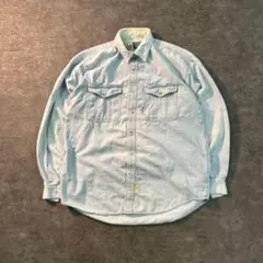 7BS2 【BOSSBAT】刺繍　デニムシャツ　アメカジ　ライトブルー　古着