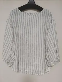 アンタイトル 麻100% ストライプ バルーンスリーブブラウス