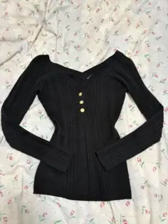 ゴシック パンク 平成 黒 リブ編み Vネック ニット