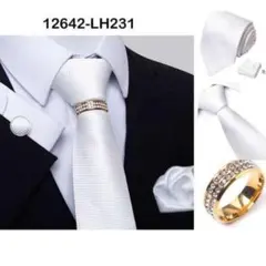 ネクタイ　チーフ　カフス　リング　4点セット　格子　結婚式　イベント　パーティー