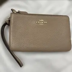 COACH コーチ ダブルジップ ストラップ付き 長財布 ポーチ ベージュ