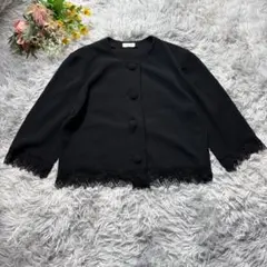 ブラックフォーマル　ジャケット　【L】　ノーカラー　レース　薄手　Romache