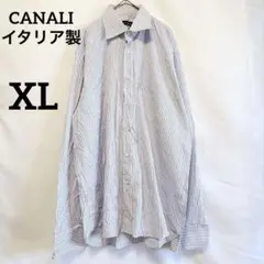 ★CANALI イタリア製　XL 長袖シャツ ストライプ 襟付き 高級　ビジネスのサムネイル