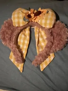 ひまわりチェック柄カチューシャ