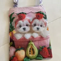 ハンドメイド　ミニポーチ　スマホポーチ　サブバック　マルチーズパネル生地　小物入