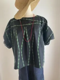 着物リメイク　トップス　ブラウス　プルオーバー紬　半袖　ゆったり