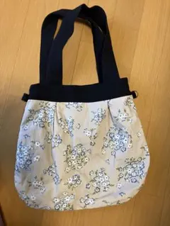 花柄グラニーバッグ ベージュ×ネイビー