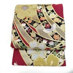 c1066 逸品 高級品 正絹 袋帯 六通 振袖 四季花 蝶 金銀糸 刺繍 豪華