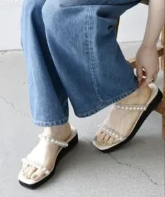 SHIPS any: パール モチーフ プラットフォーム サンダル　23.5cm