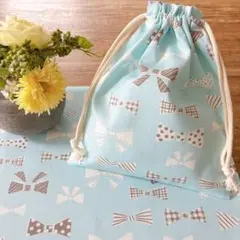 入園入学30×40 くすみリボン♡ランチョンマット&給食袋セット 女の子