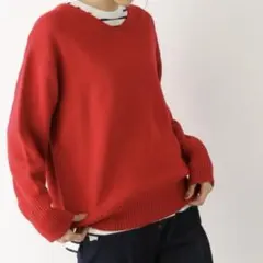 GLOBAL WORK レッド Vネックニット