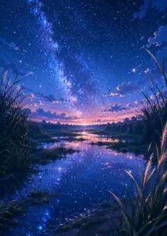 水彩画風】 星空を映す静寂の港町 ― 光と水面が紡ぐ幻想風景 ― - メルカリ