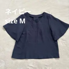 GU 半袖　M ブラウス　Ｖネック　ネイビー　紺