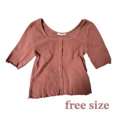 春・夏服 リブ編みピンク半袖Tシャツのサムネイル
