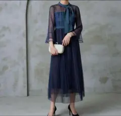 RUIRUE BOUTIQUEレース×ダブルチュールプリーツシャイニードレス