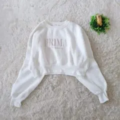 evelyn　スウェット　白　ショート丈　ロゴ刺繍　裏起毛　ゆるシルエット　Sのサムネイル